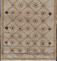 Unique Turkish Vintage Runner with Latticework Design in Taupe, Cream and Khaki