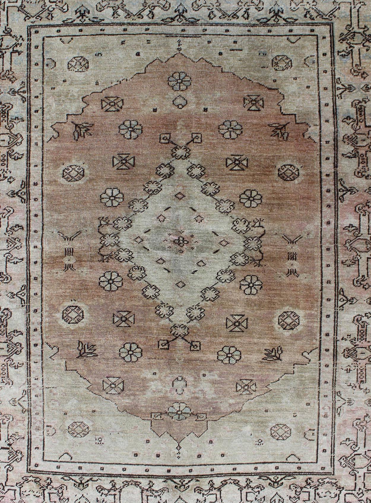 Tabriz Antique Turkish Sivas Fine Rug in Light Tones with florals and Geometrics