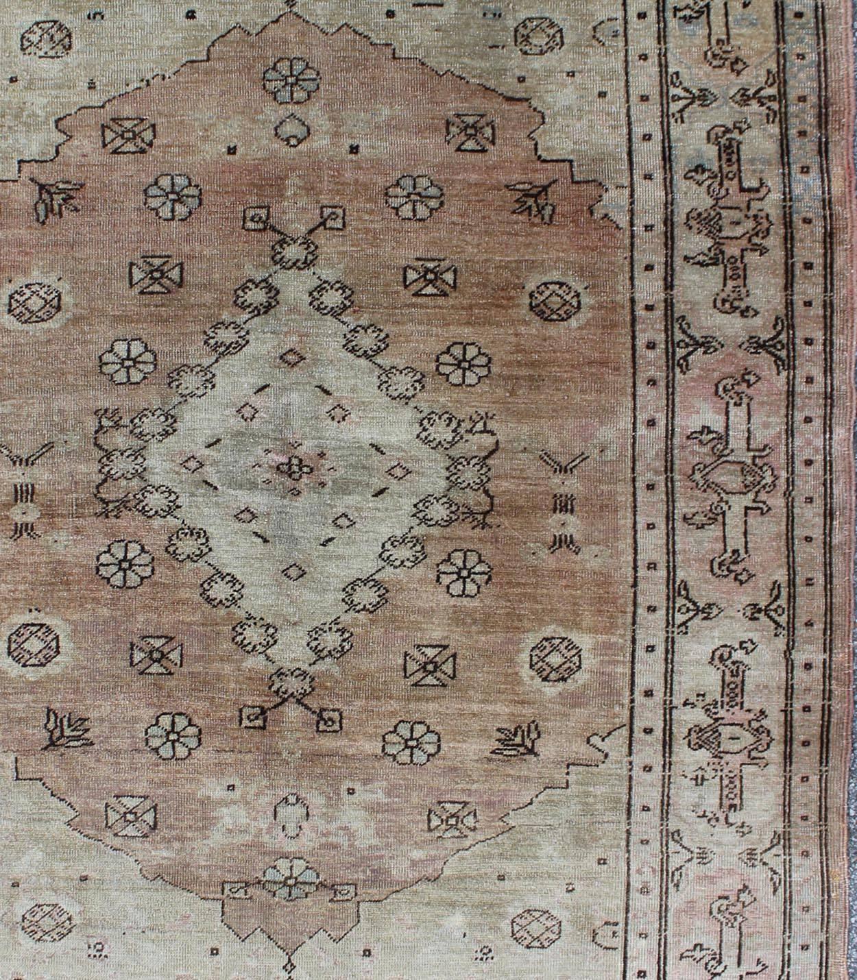 Hand-Knotted Antique Turkish Sivas Fine Rug in Light Tones with florals and Geometrics