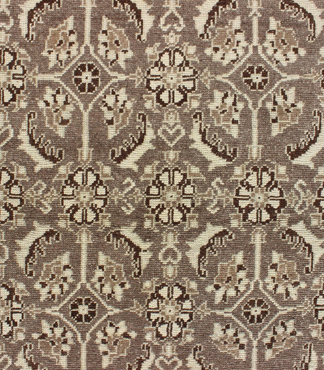 20th Century Vintage Turkish Runner with All-Over Blossoms Pattern in Light Charcoal & Ivory For Sale