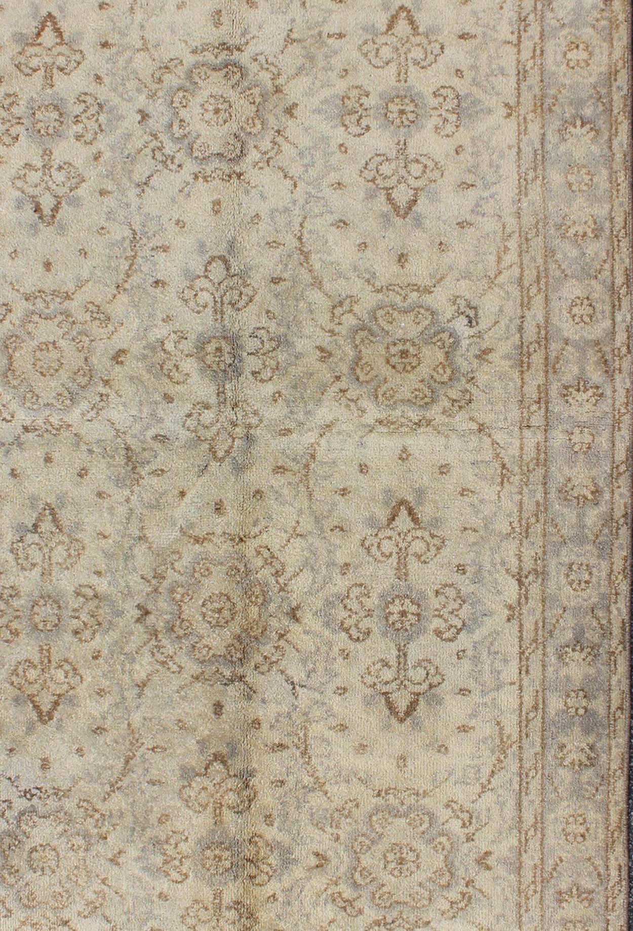 Vintage Turkish Oushak Rug with All-Over Floral Design in Ivory, Gray and Brown In Good Condition For Sale In Atlanta, GA