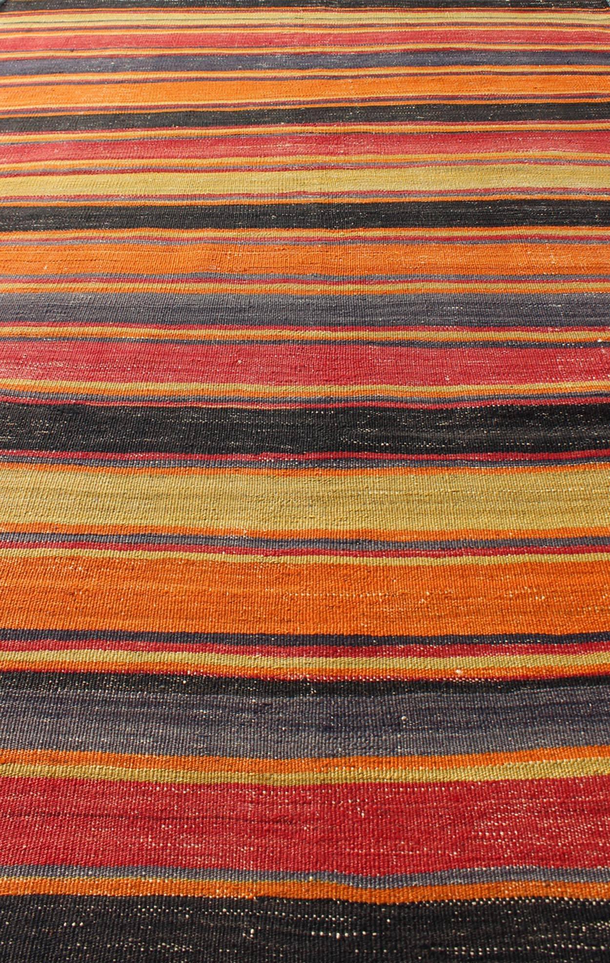 Multicolored Vintage Turkish Kilim Rug with Horizontal Stripe Design In Excellent Condition For Sale In Atlanta, GA