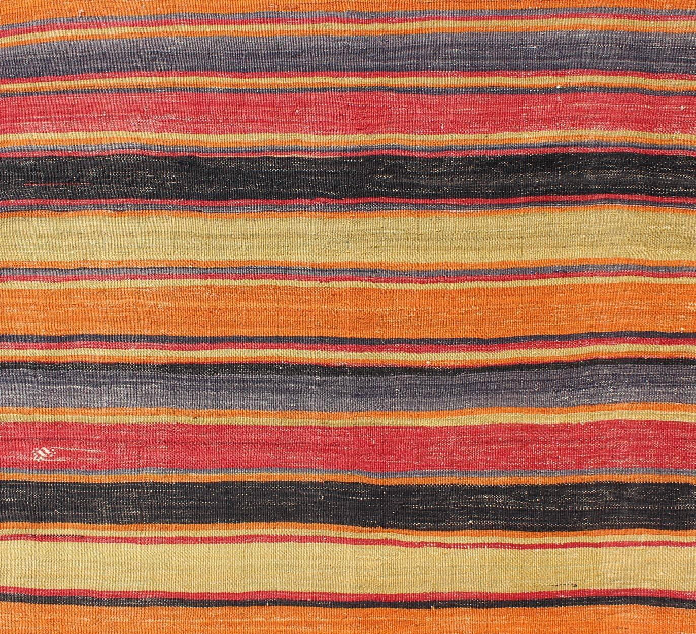20th Century Multicolored Vintage Turkish Kilim Rug with Horizontal Stripe Design For Sale