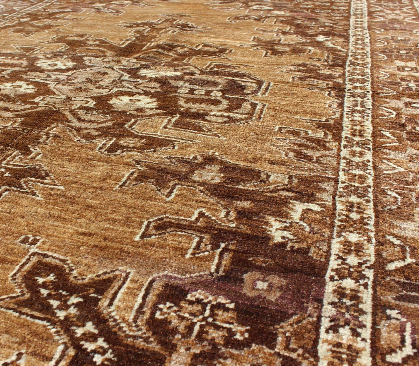 Mid-20th Century Brown & Caramel Tones Antique Turkish Oushak Rug With Multi-Layered Medallion