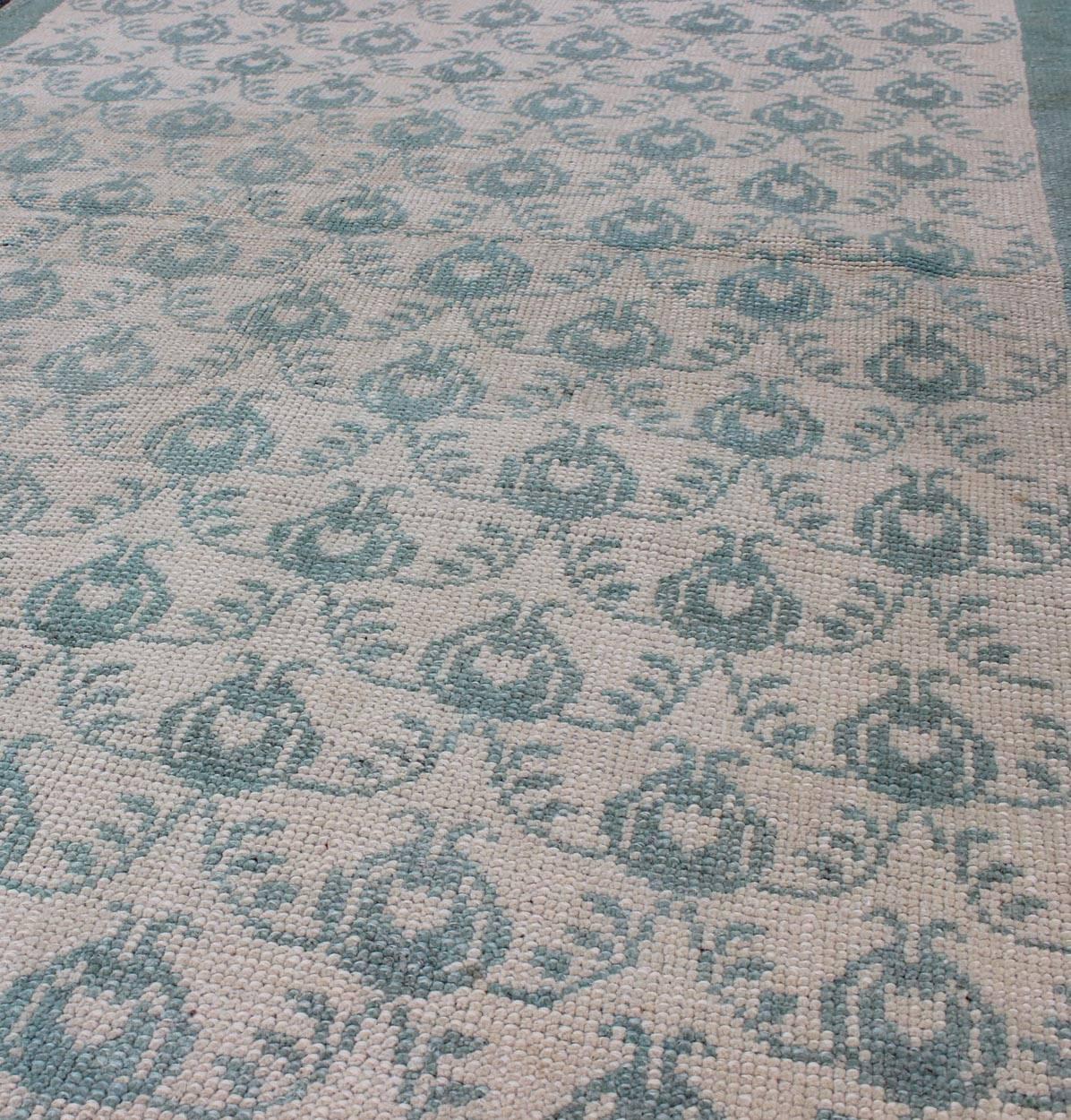 20th Century Vintage Turkish Oushak Rug with All-Over Design in Light Blue For Sale
