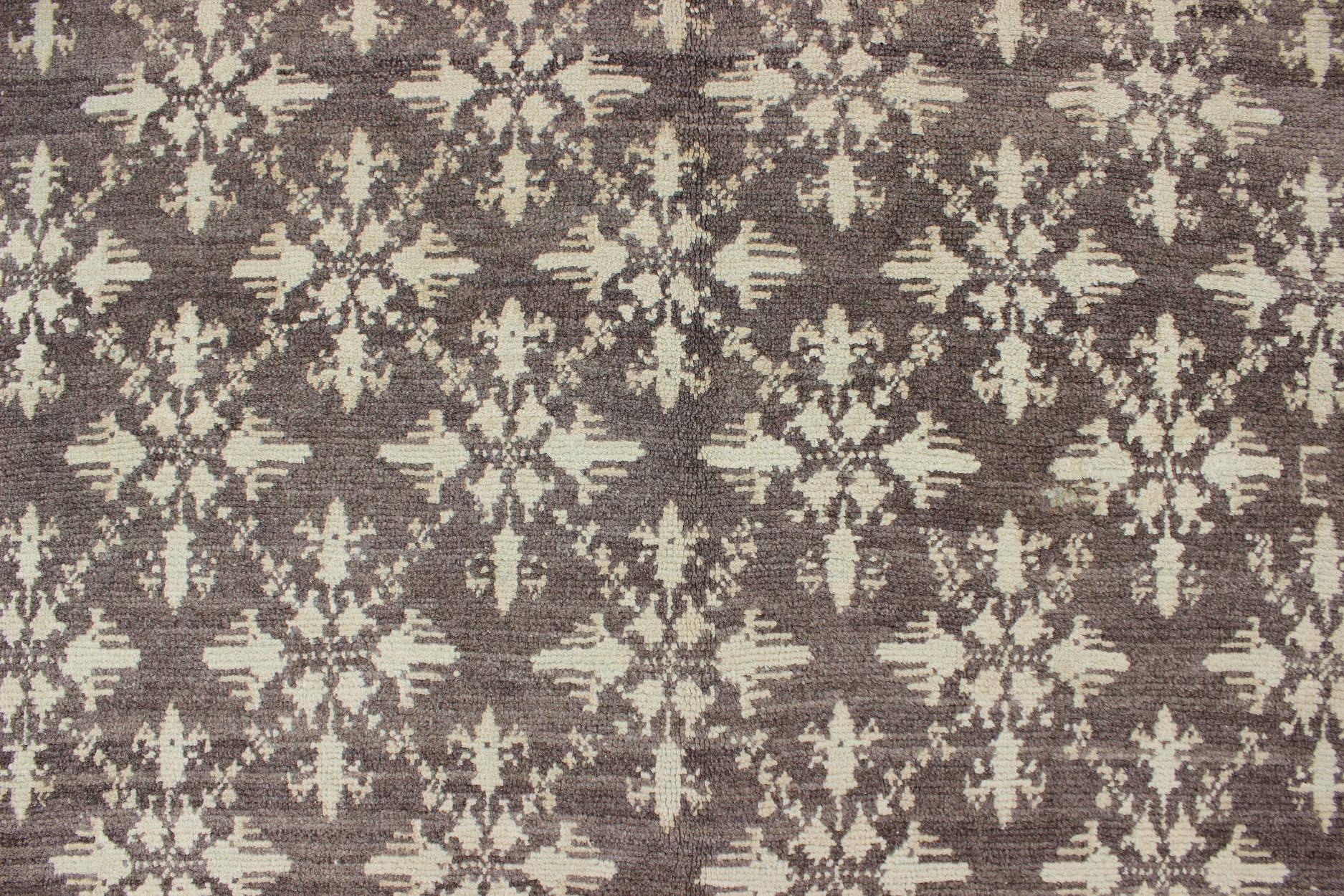 20th Century Charcoal Background Vintage Turkish Oushak-Tulu Rug with Ivory Flower Blossoms