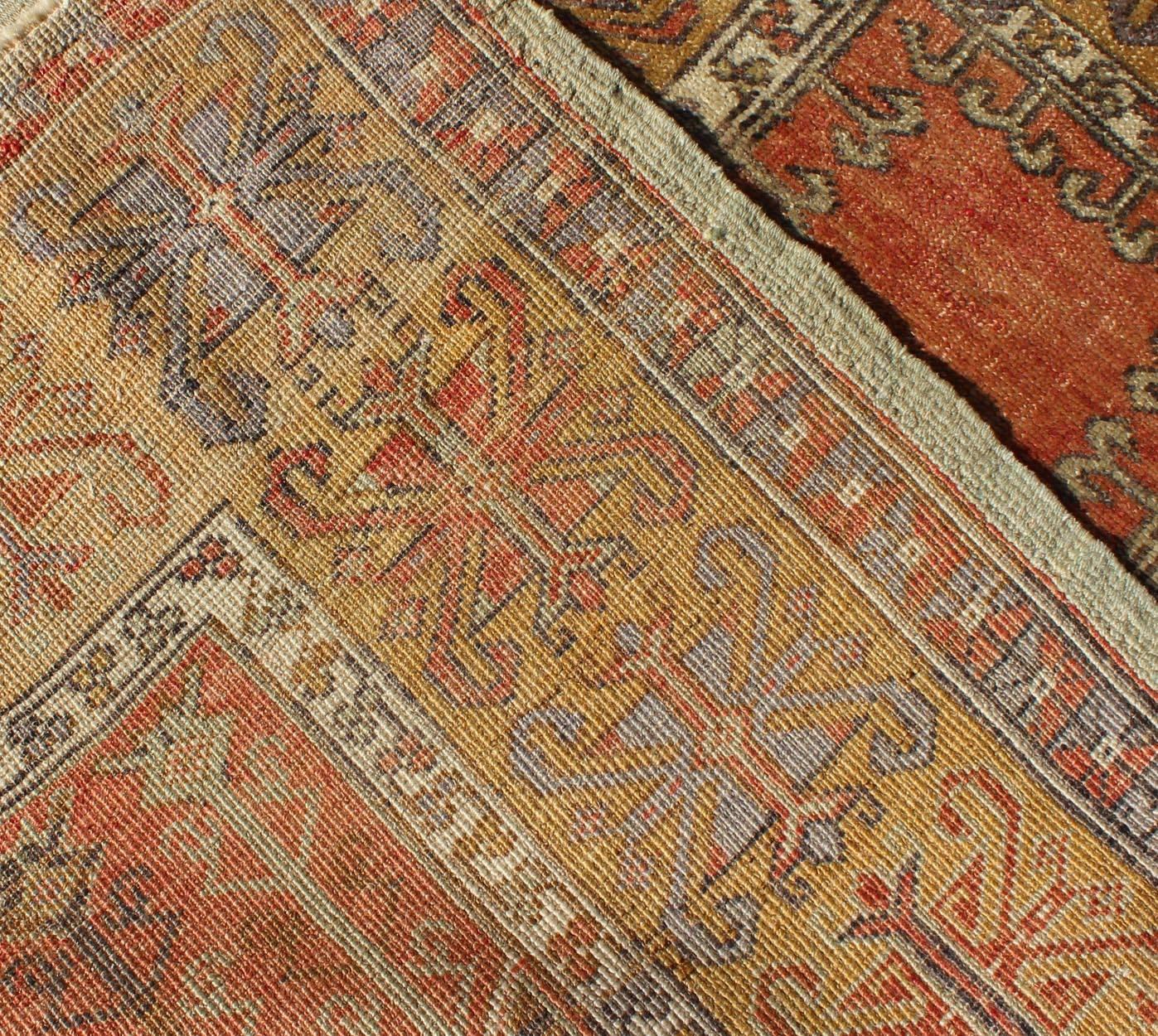 Burnt Orange, Gold and Olive Green Vintage Turkish Oushak Rug with Wide