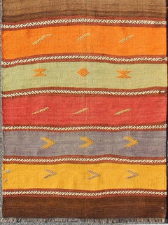 Vintage Turkish Kilim with Scattered Tribal Shapes and Thick Horizontal Stripes