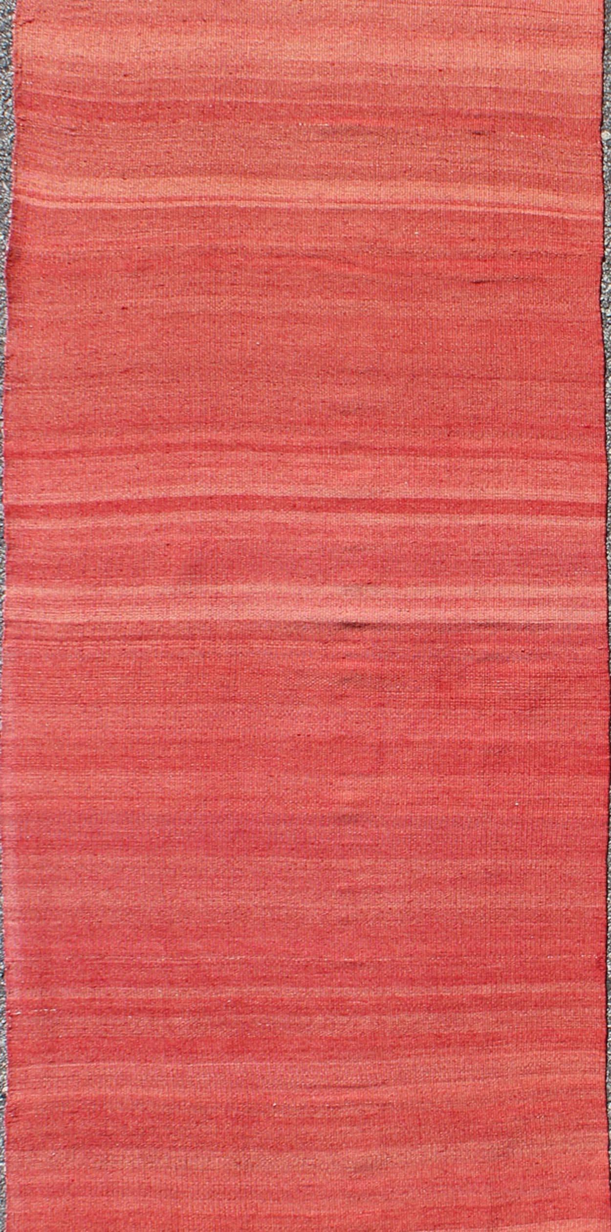 Hand-Woven Red, Yellow, and Salmon Pink Striped Midcentury Vintage Turkish Kilim Rug For Sale