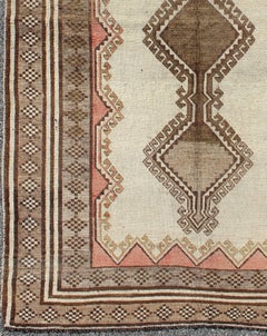 Geometric Vintage Persian Gabbeh Rug with Three Diamond Medallions in Brown, Red