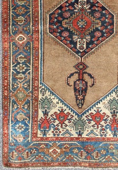 Antique Persian Sarab Rug Featuring Camel Hair Field with Central Medallion