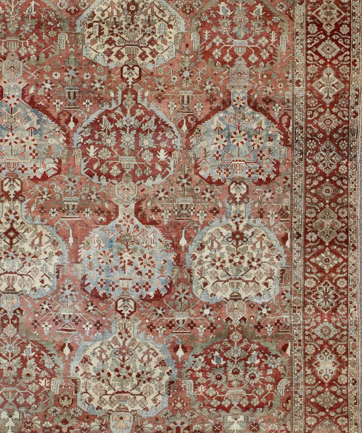 Hand-Knotted Antique Persian Large Bakhtiari Rug with Tiered Sub-Geometric Medallions