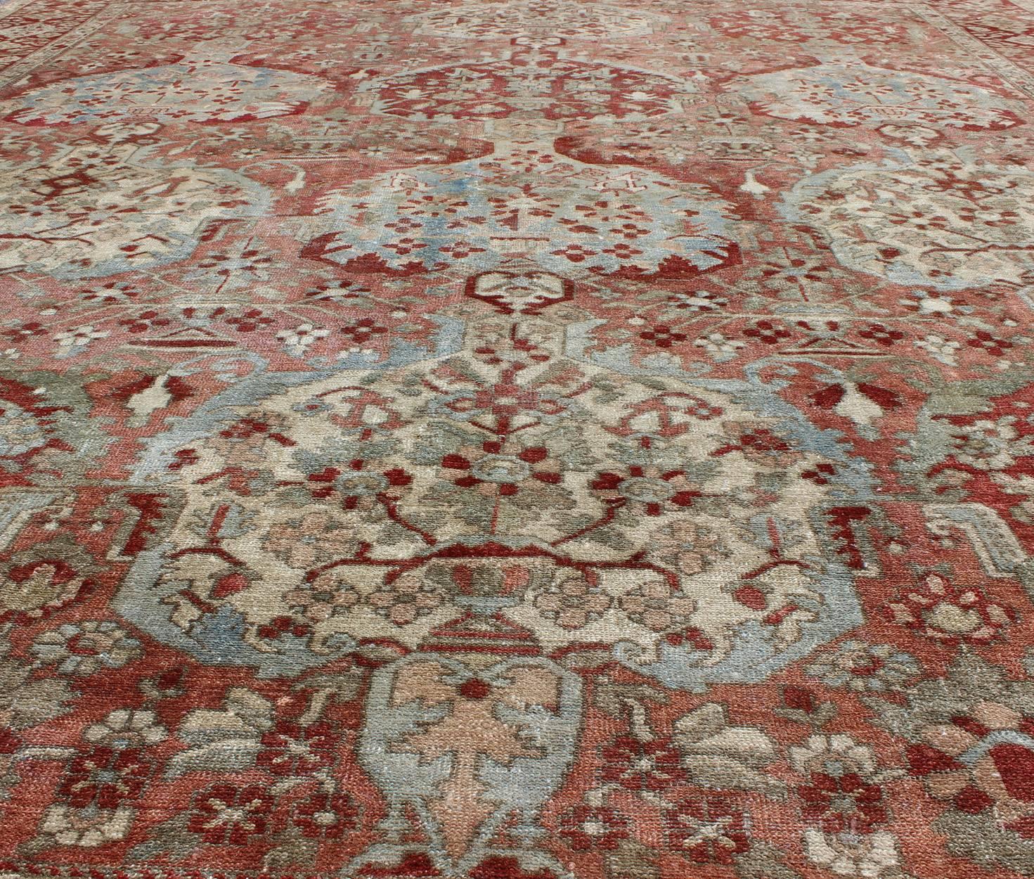 Early 20th Century Antique Persian Large Bakhtiari Rug with Tiered Sub-Geometric Medallions