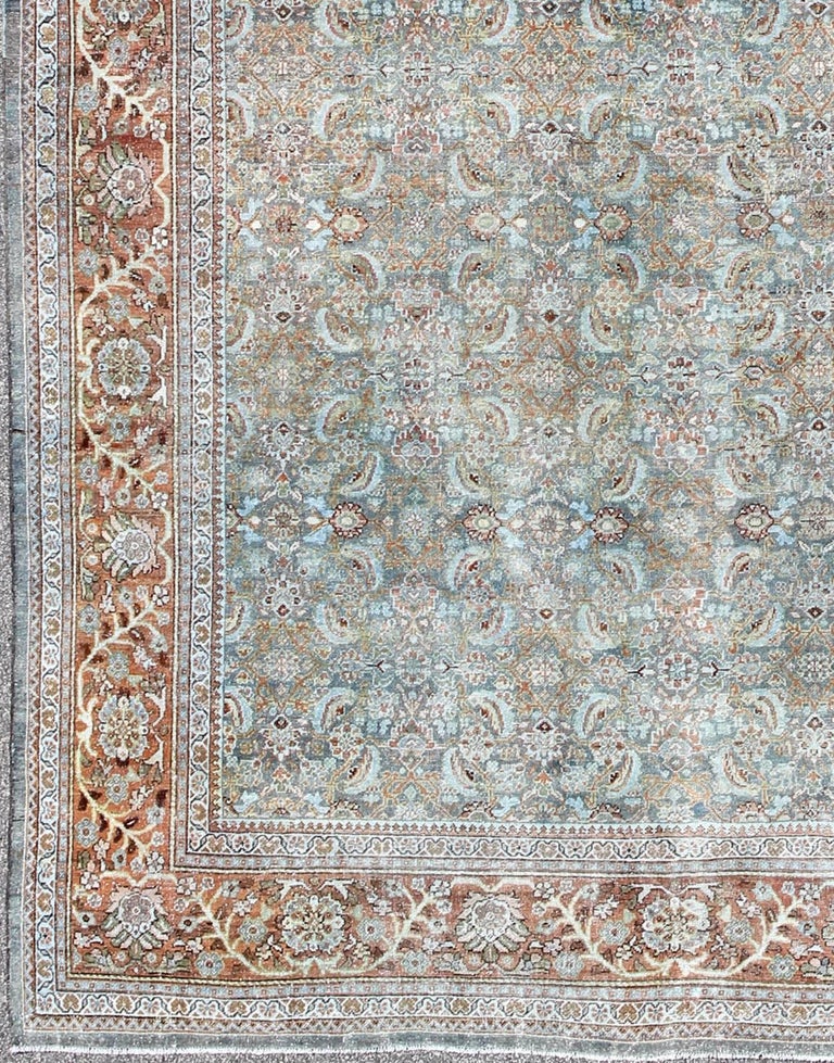 Antique Persian Sultanabad Rug with All-Over Design in Light Blue and ...