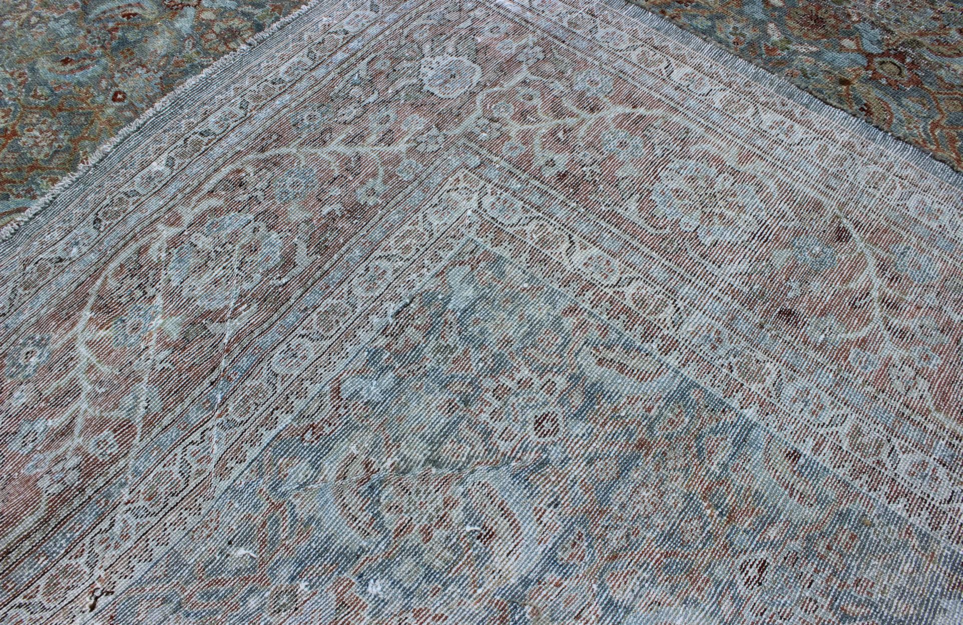 Antique Persian Sultanabad Rug with All-Over Design in Light Blue & Burnt Orange For Sale 1