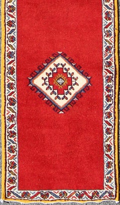 Vintage Morrocan Runner with Tribal Medallions and Repeating Floral Border