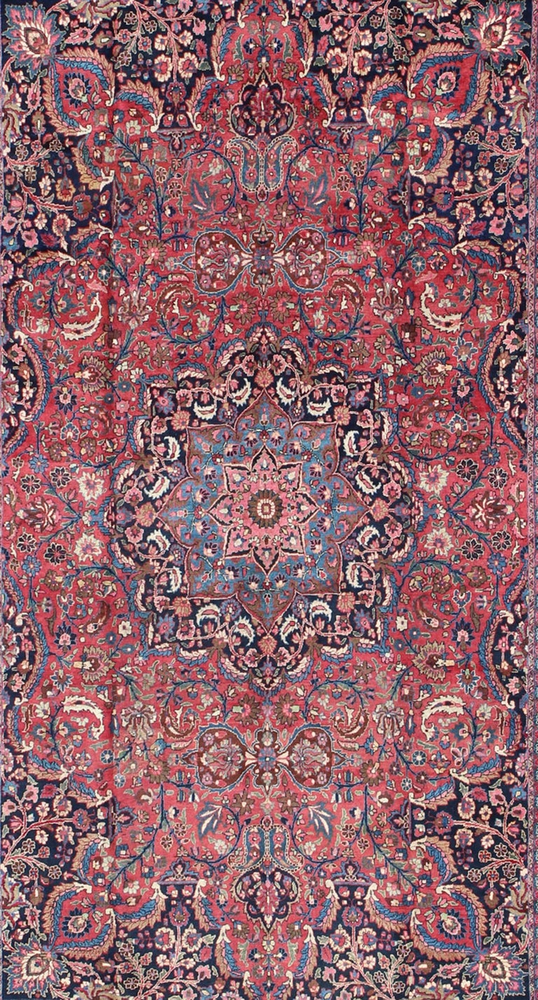 Large Antique Persian Khorasan Mashad Rug with Floral Medallion Design
