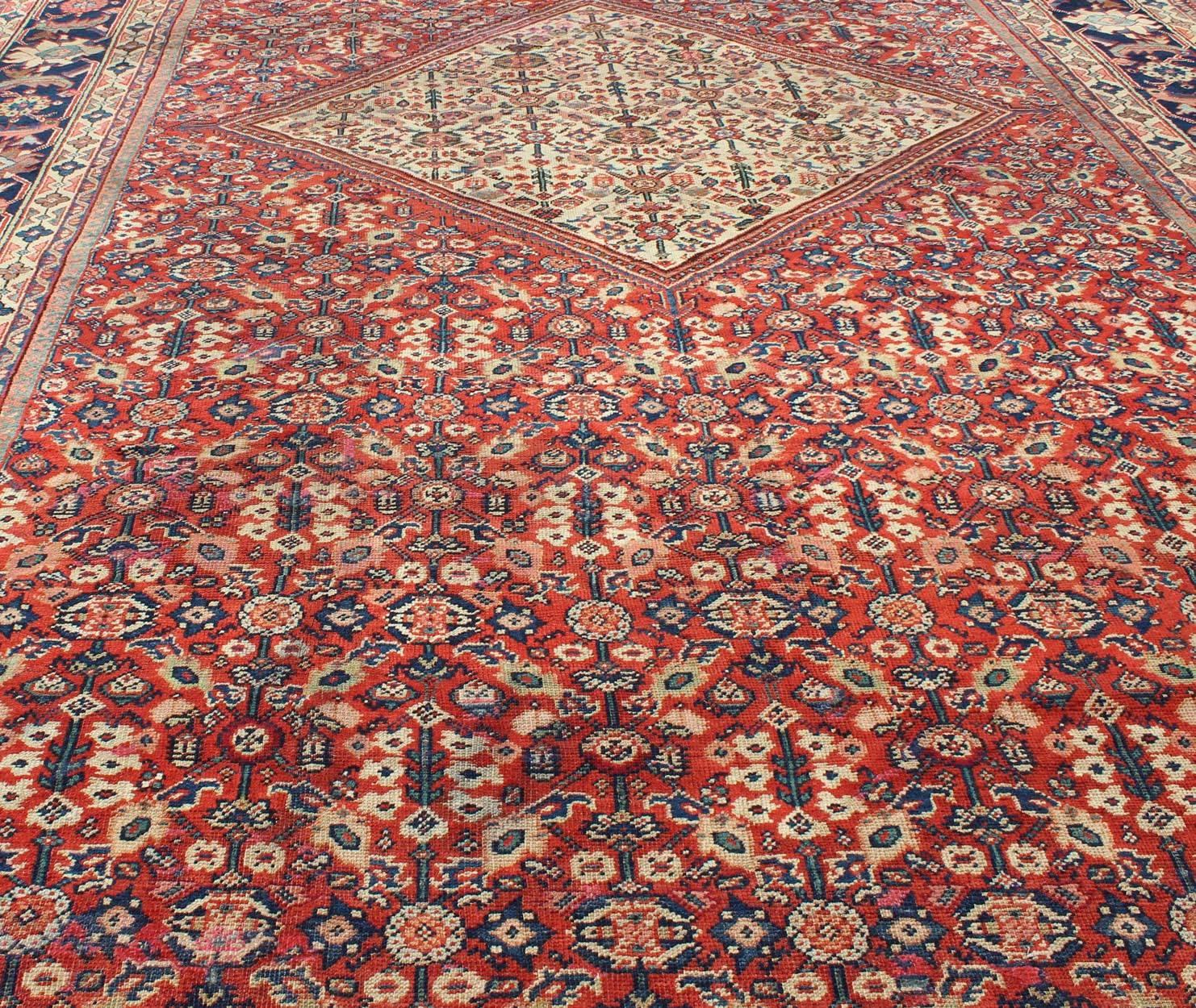 Wool Antique Persian Sultanabad Large Gallery Rug with Sub-Geometric Motifs For Sale