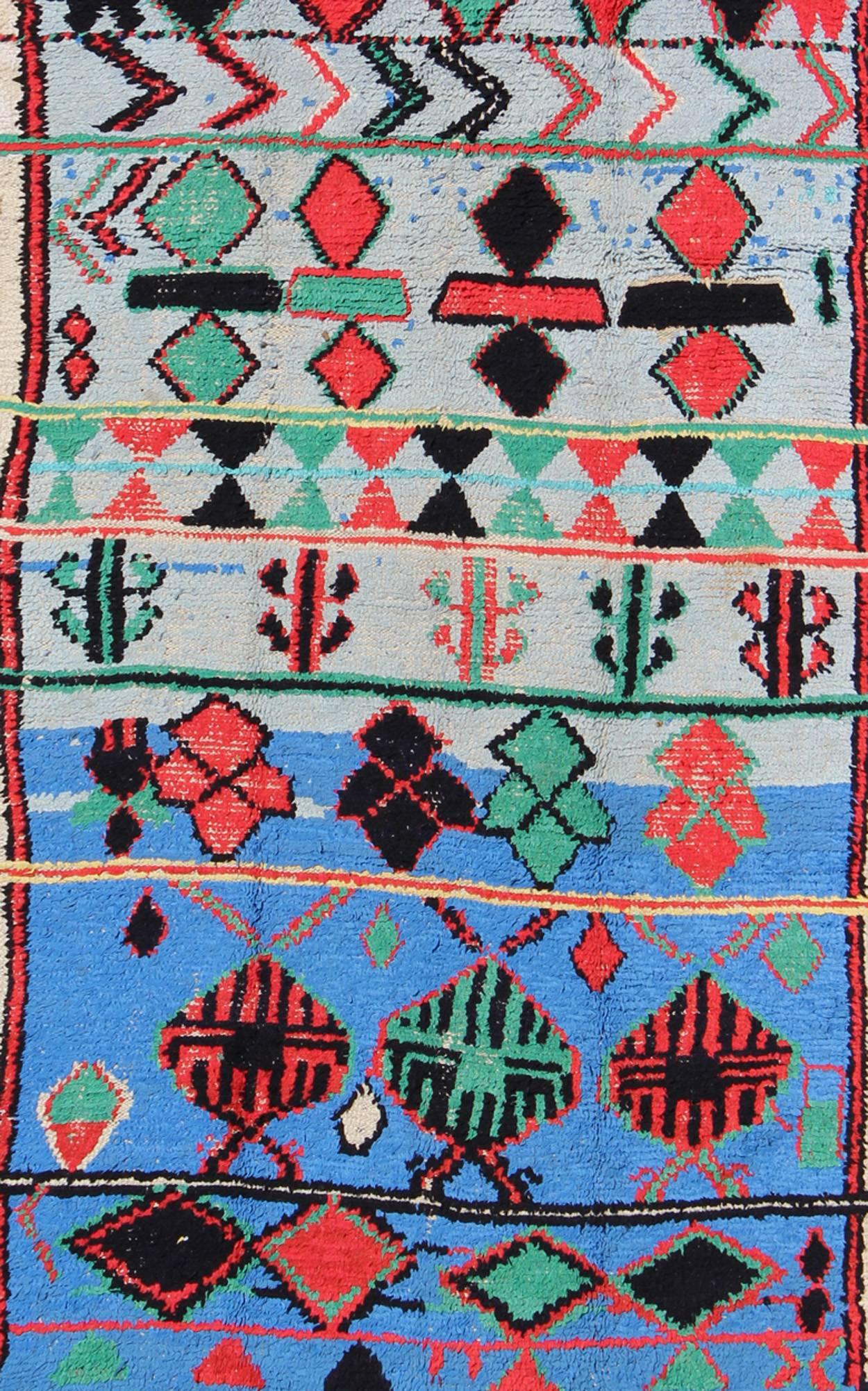Hand-Knotted Vivid and Vibrant Vintage Moroccan Rug with Scattered Tribal Motifs