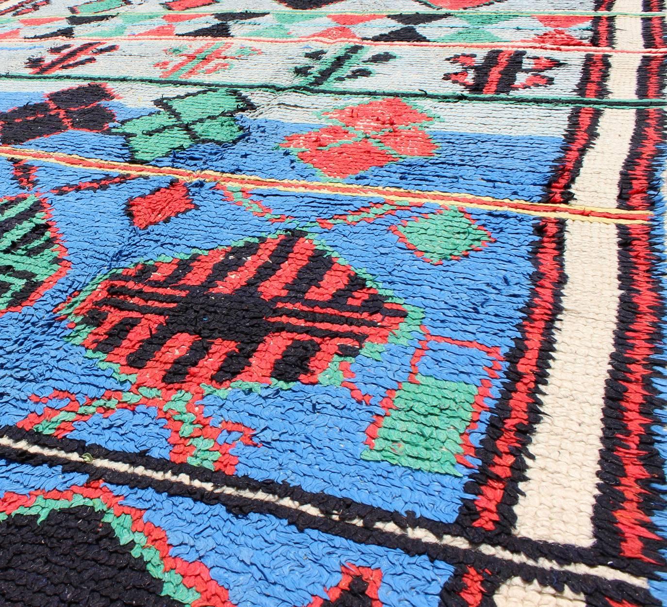 Mid-20th Century Vivid and Vibrant Vintage Moroccan Rug with Scattered Tribal Motifs