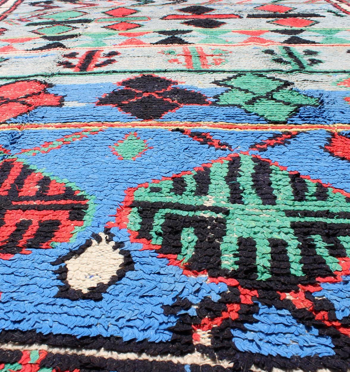 Wool Vivid and Vibrant Vintage Moroccan Rug with Scattered Tribal Motifs