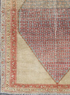 Diamond Medallion Antique Serab Persian Rug with Floral Borders