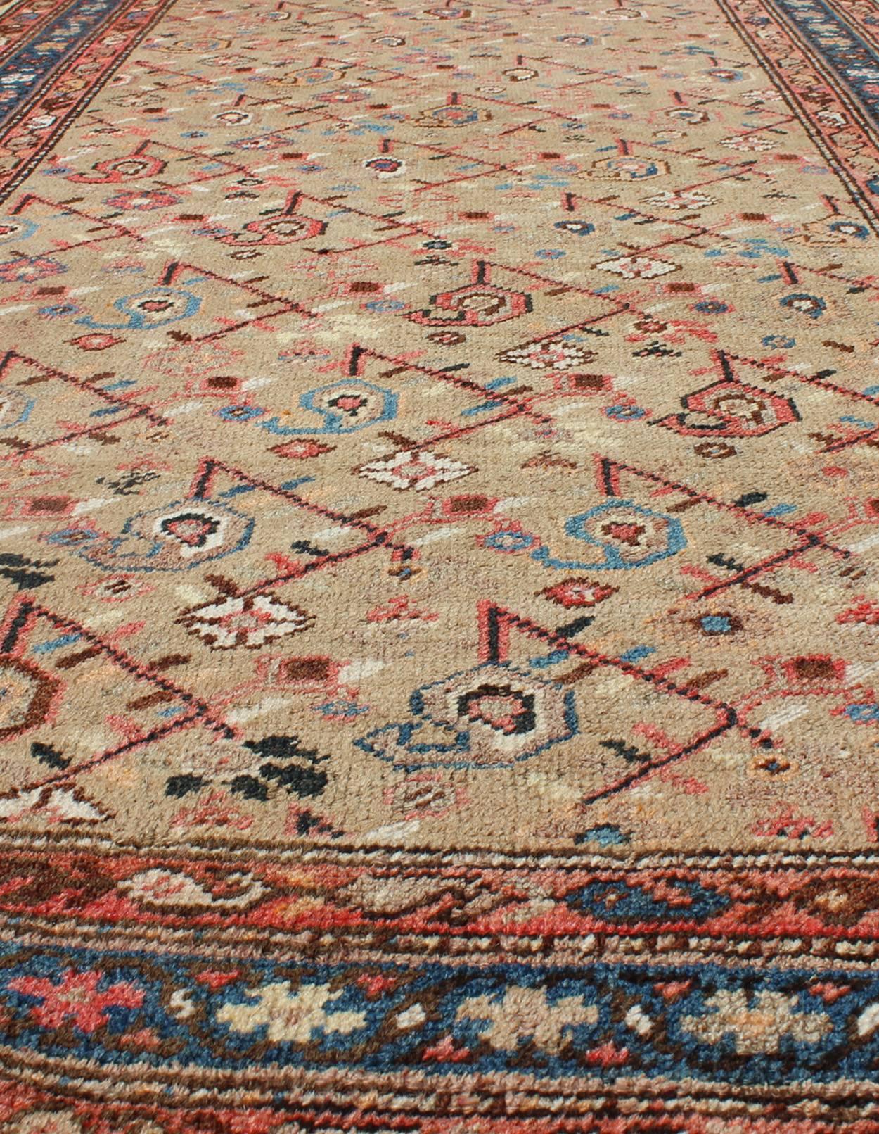Wool Antique N.W. Persian Malayer Rug with Free-Flowing All-Over Pattern, Sand Field For Sale