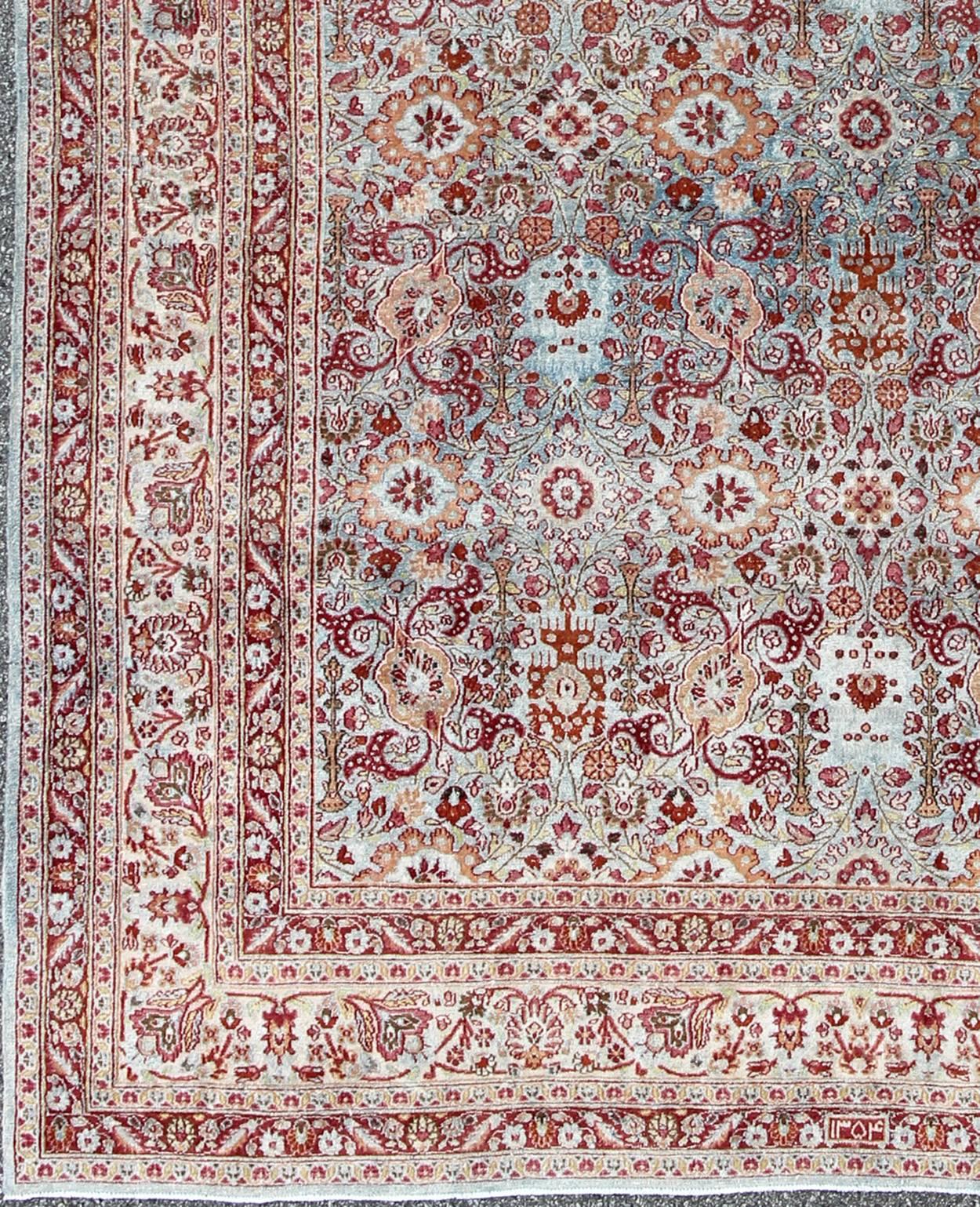 Ornate floral pattern Khorassan antique Persian rug in burgundy and grey, rug ema-7514, country of origin / type: Iran / Khorassan, circa 1920.

This spectacular antique Persian Khorasan carpet from early 20th century Iran bears a magnificent