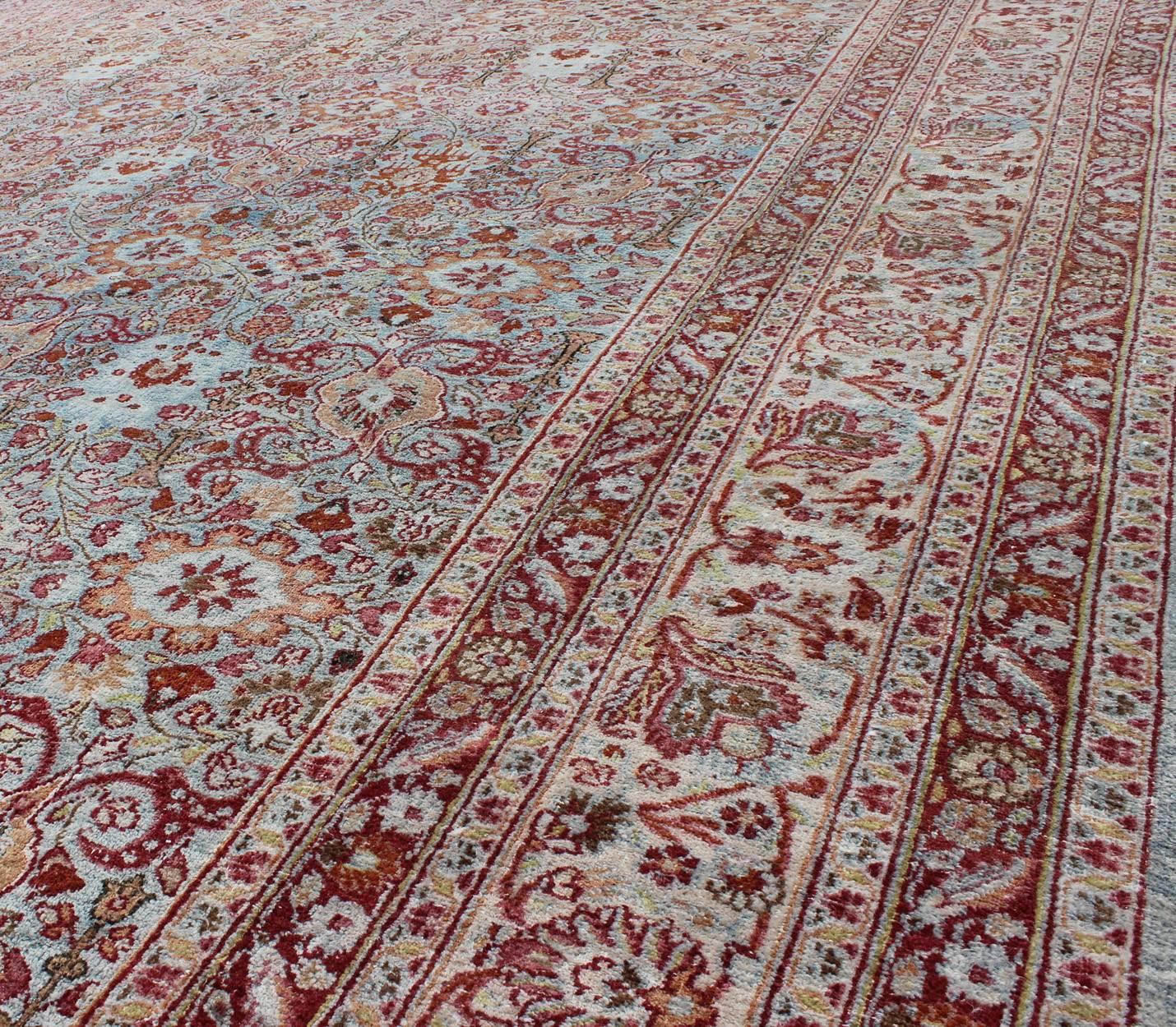 Hand-Knotted Ornate Floral Pattern Khorassan Antique Persian Rug in Burgundy & Gray For Sale