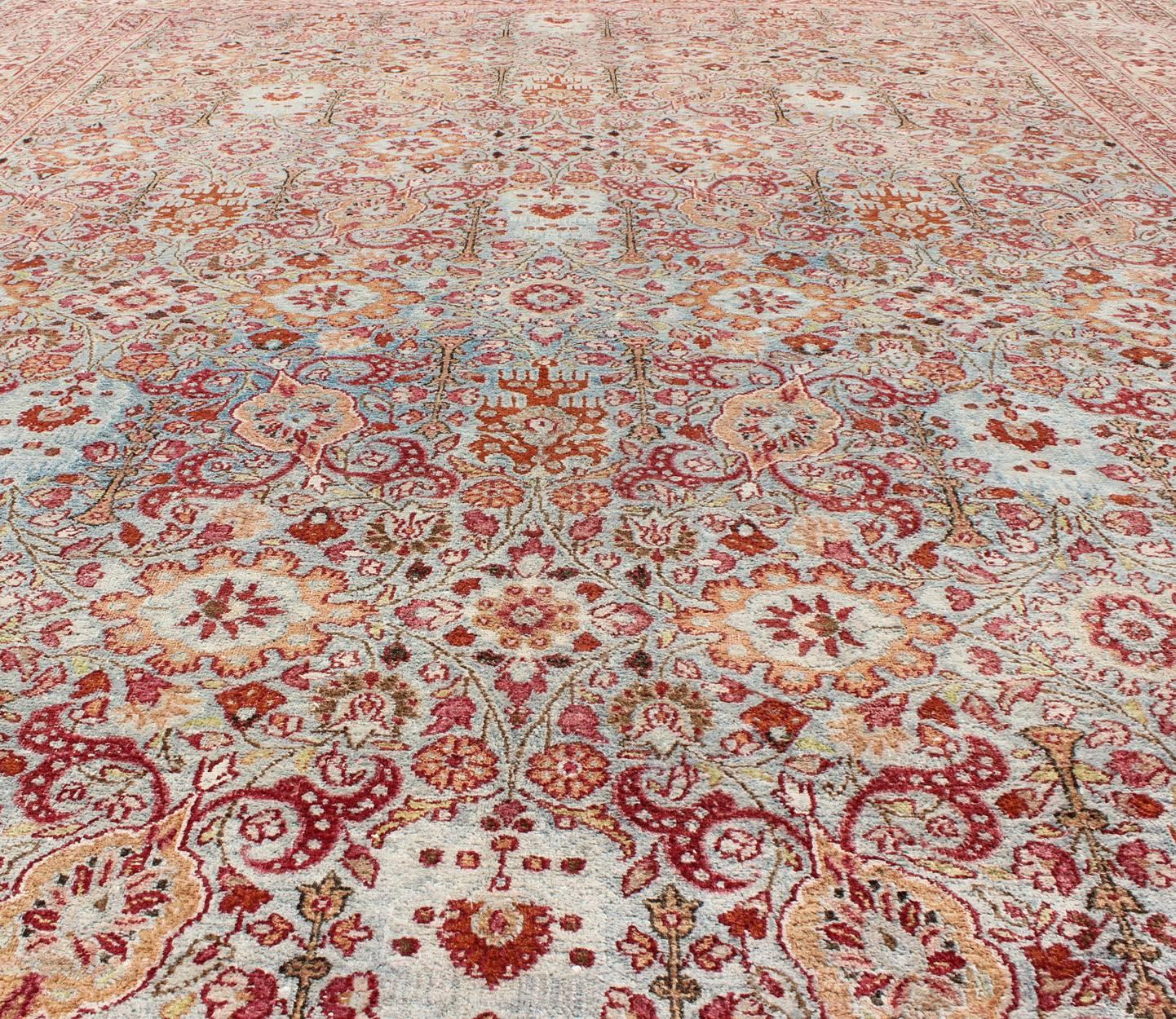 Ornate Floral Pattern Khorassan Antique Persian Rug in Burgundy & Gray In Excellent Condition For Sale In Atlanta, GA