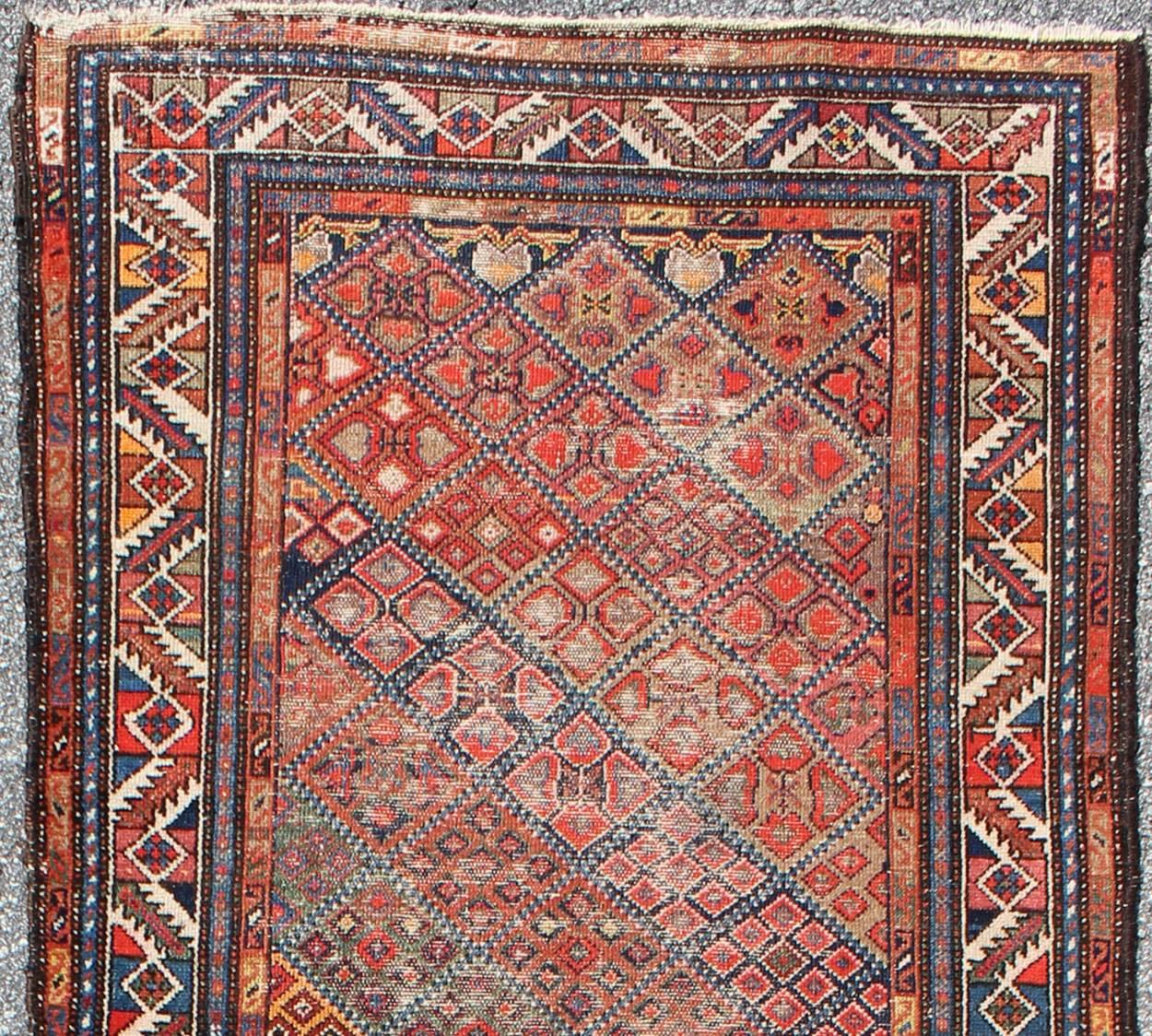 Antique Persian Malayer runner with diagonal diamond sub-geometric design, rug emac-003, country of origin / type: Iran / Malayer, circa 1900

This magnificent early 20th century antique Persian Malayer runner bears a beautiful, all-over