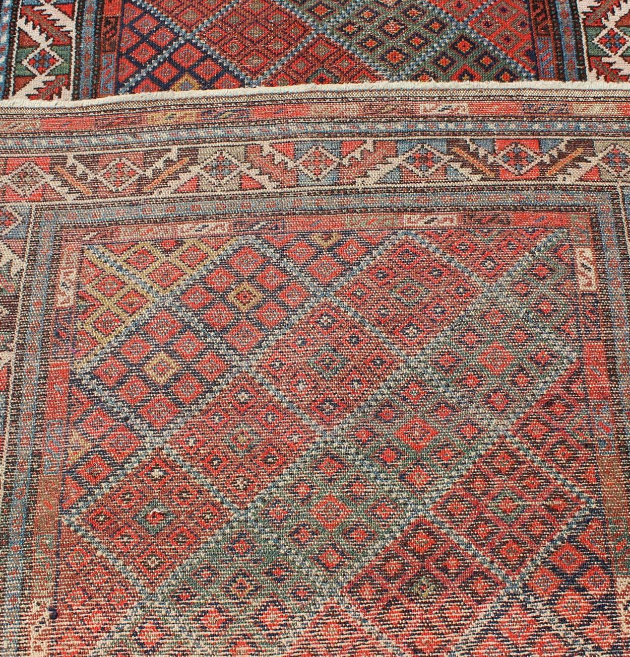 Wool Antique Persian Malayer Runner with Diagonal Diamond Sub-Geometric Design For Sale