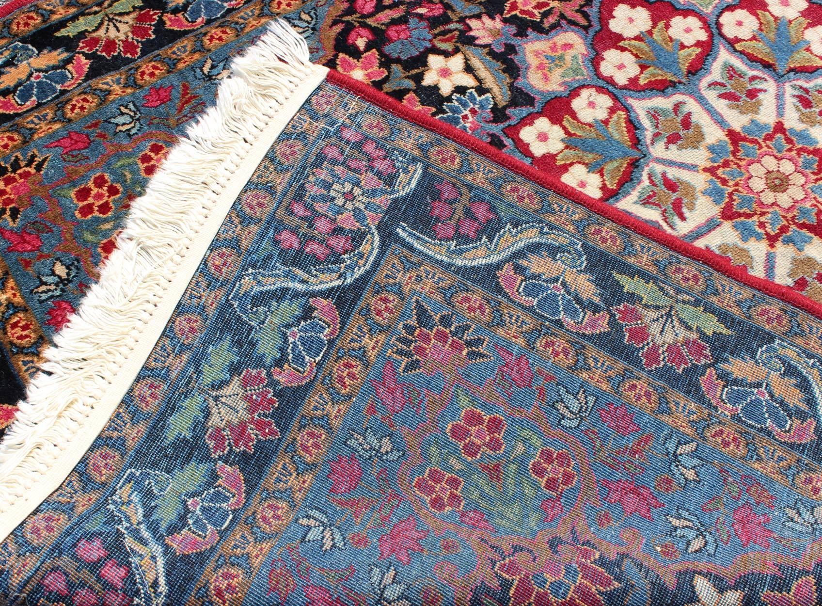 Wool Blooming Floral Medallion Vintage Persian Kerman Rug with Multi-Colors For Sale
