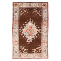 Vintage Turkish Oushak Rug in Chocolate Brown, Gray, Taupe and Burnt Orange