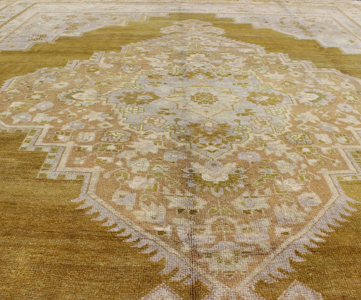 20th Century Vintage Turkish Oushak Rug in Saturated Gold And Warm Neutral Colors