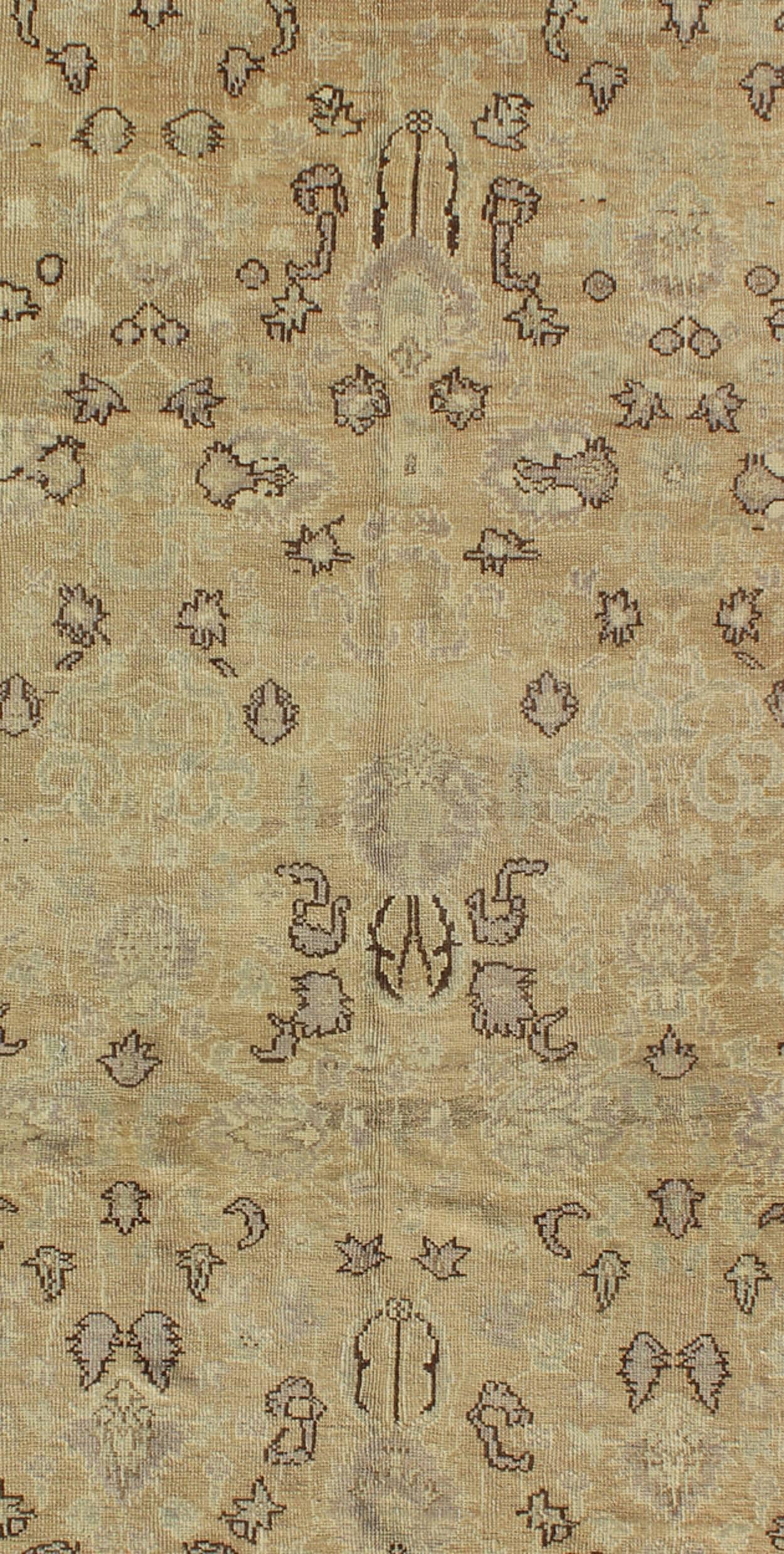 Hand-Knotted All-Over Design Turkish Oushak Vintage Rug in Earth Colors, Tan, Cream, Brown