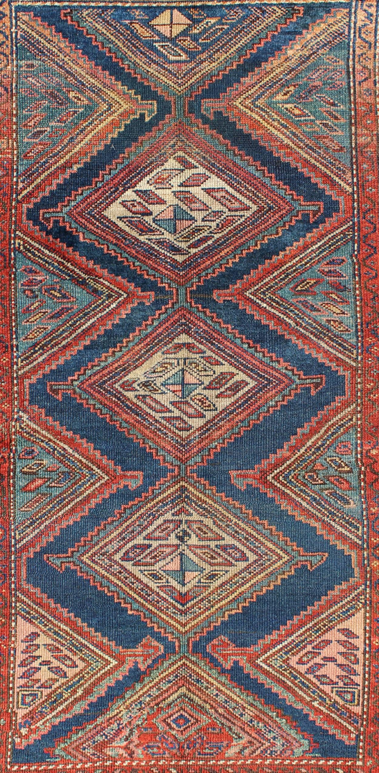 Hand-Knotted Antique N.W. Persian Malayer Tribal Rug with Diamond Design