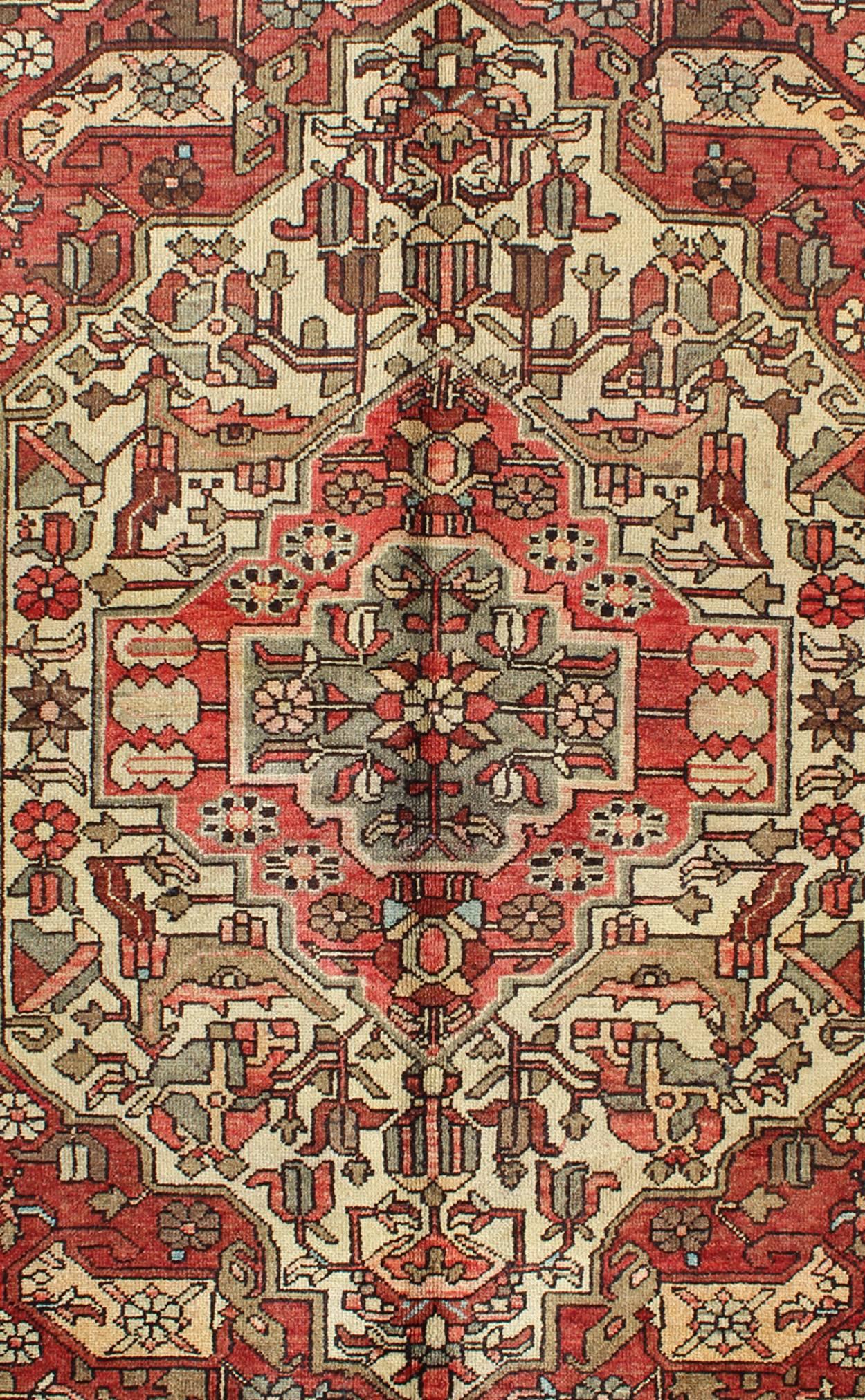 Malayer Outstanding Vintage Persian Lilihan Rug with Floral Geometric Medallion Design For Sale
