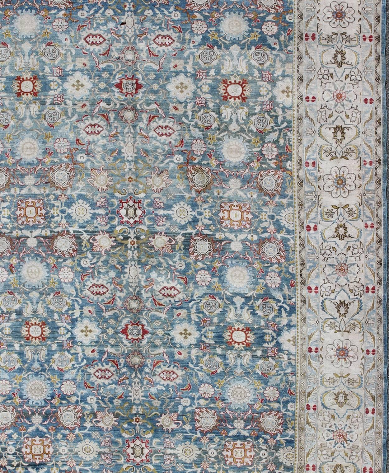 Colorful Large Antique Blue Gray Background Fine Persian Malayer Rug In Good Condition For Sale In Atlanta, GA