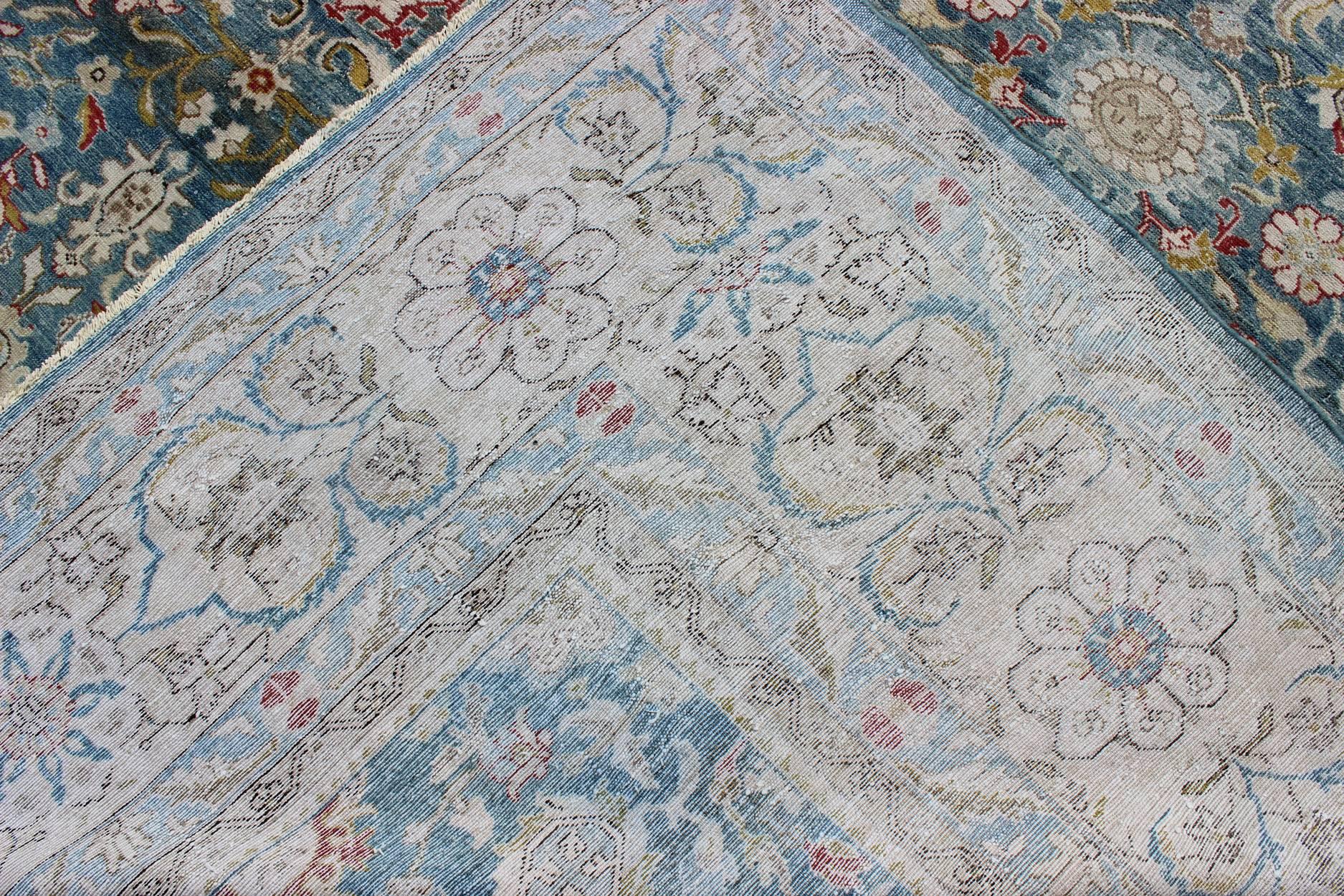 Colorful Large Antique Blue Gray Background Fine Persian Malayer Rug For Sale 7