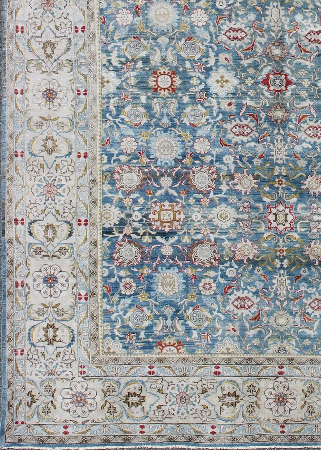 Colorful large antique blue gray background Persian Malayer rug with all-over floral pattern. Large antique blue background Persian Malayer rug with all-over floral pattern. Keivan Woven Arts / rug / EMA-7500, country of origin / type: Iran /