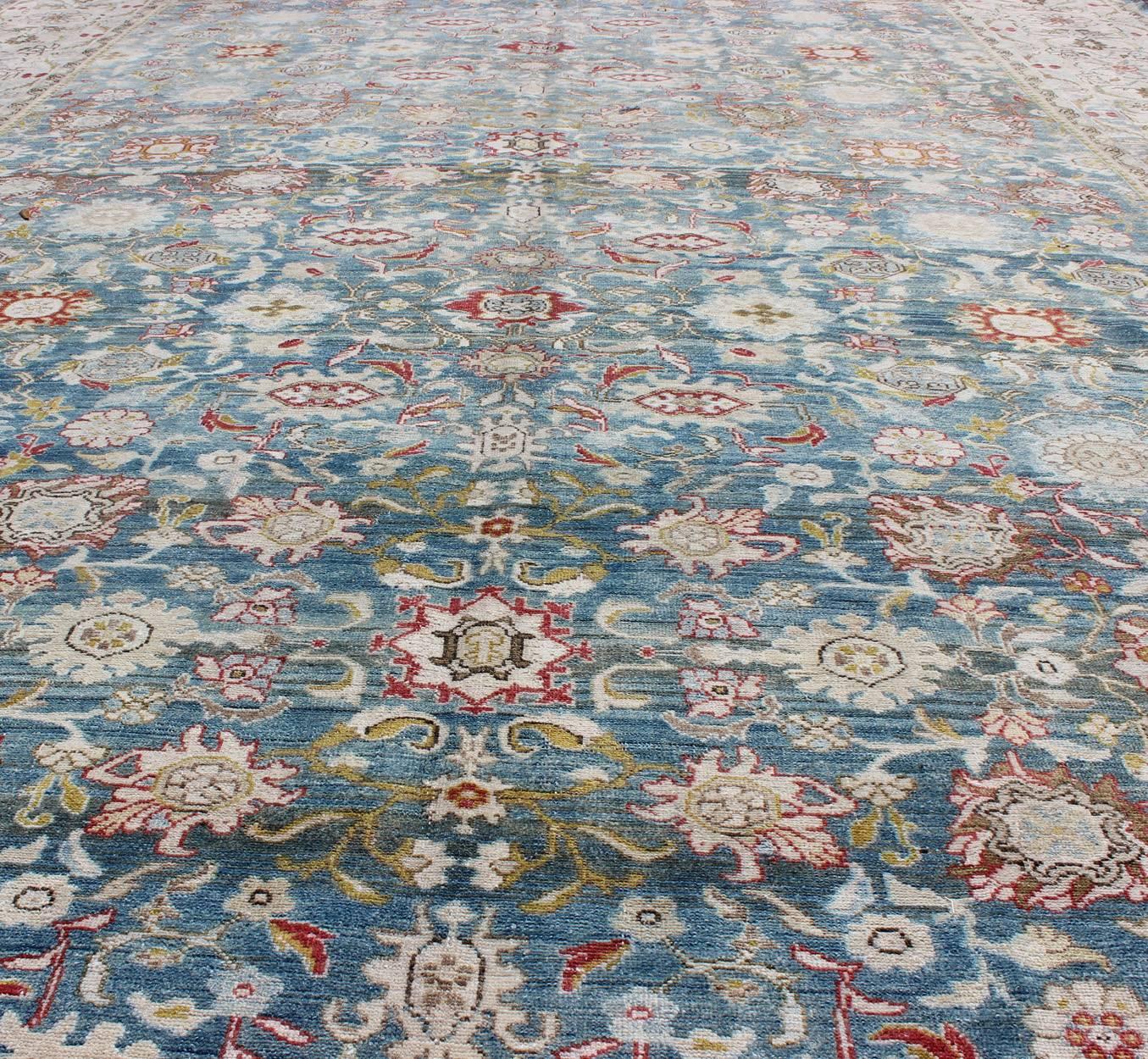 Wool Colorful Large Antique Blue Gray Background Fine Persian Malayer Rug For Sale