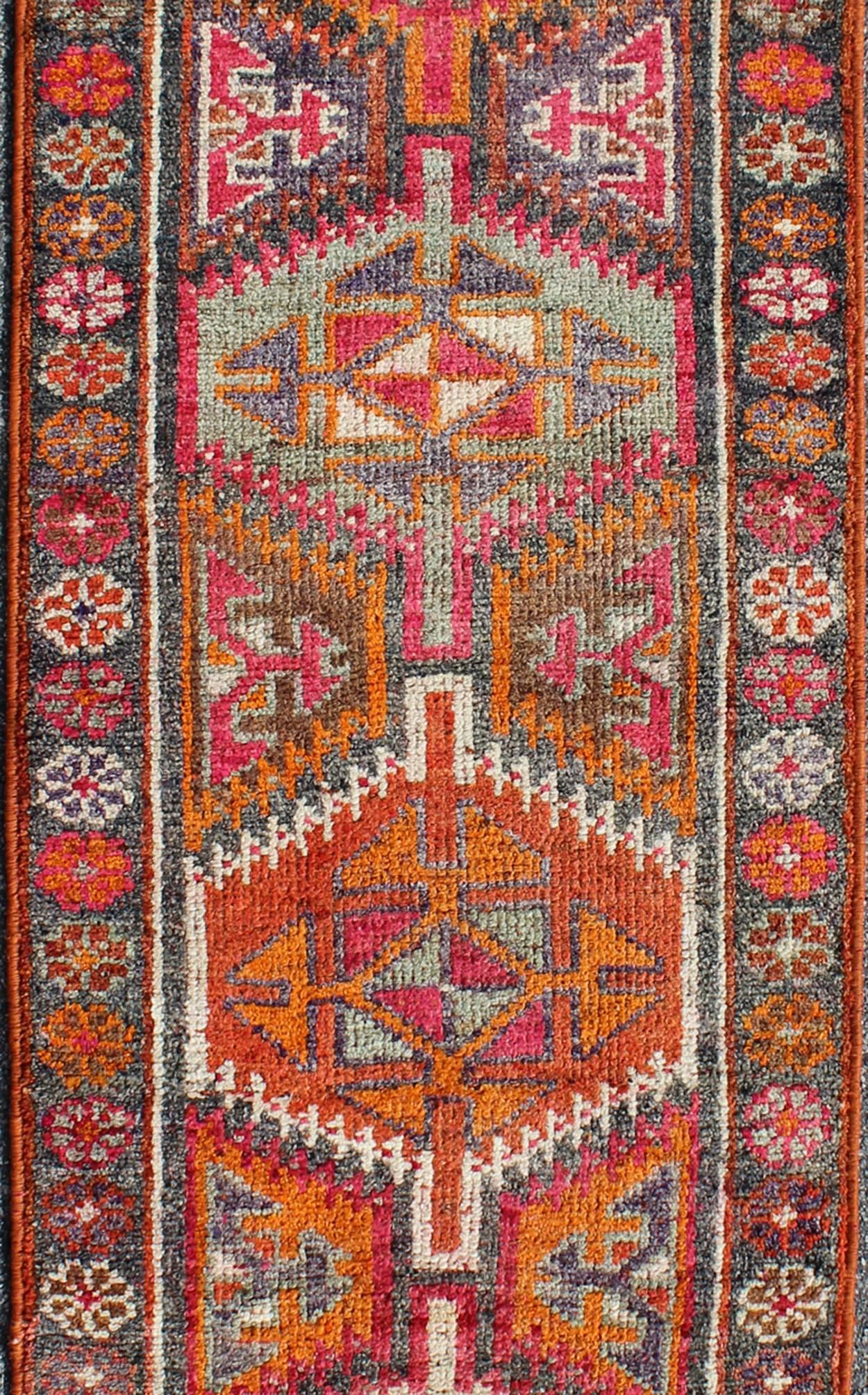 Vintage Turkish Oushak Runner with Four Colorful Tribal Medallions In Excellent Condition In Atlanta, GA