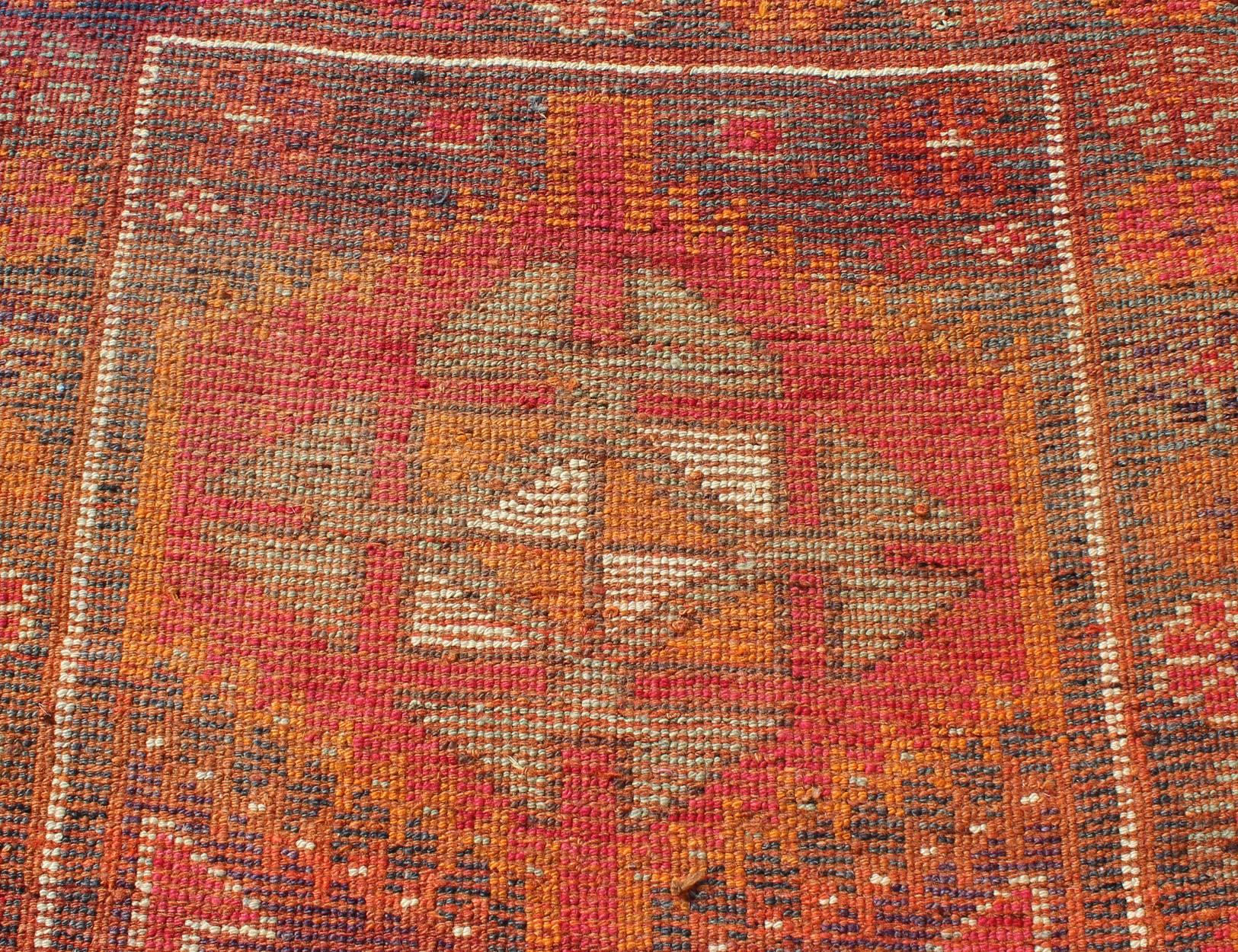 Vintage Turkish Oushak Runner with Four Colorful Tribal Medallions 1