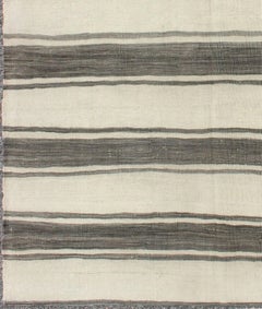 Vintage Turkish Kilim Rug with Horizontal Gray Stripes and a Modern Design