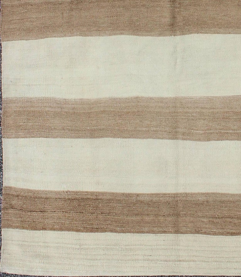 Vintage Turkish Kilim Rug in Cream with Horizontal Taupe / Light Brown