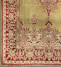 Late 19th Century Antique Indian Agra Rug in Green and Burgundy With Medallion