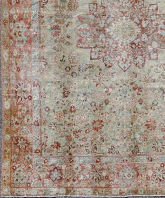 Antique Persian Sultanabad Rug with Central Rosette Medallion and Soft Red