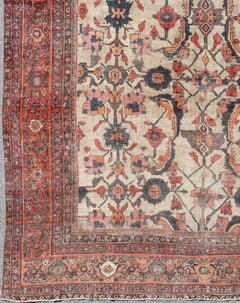 19th Century Persian Sultanabad Rug with All-Over Pattern in Ivory Background
