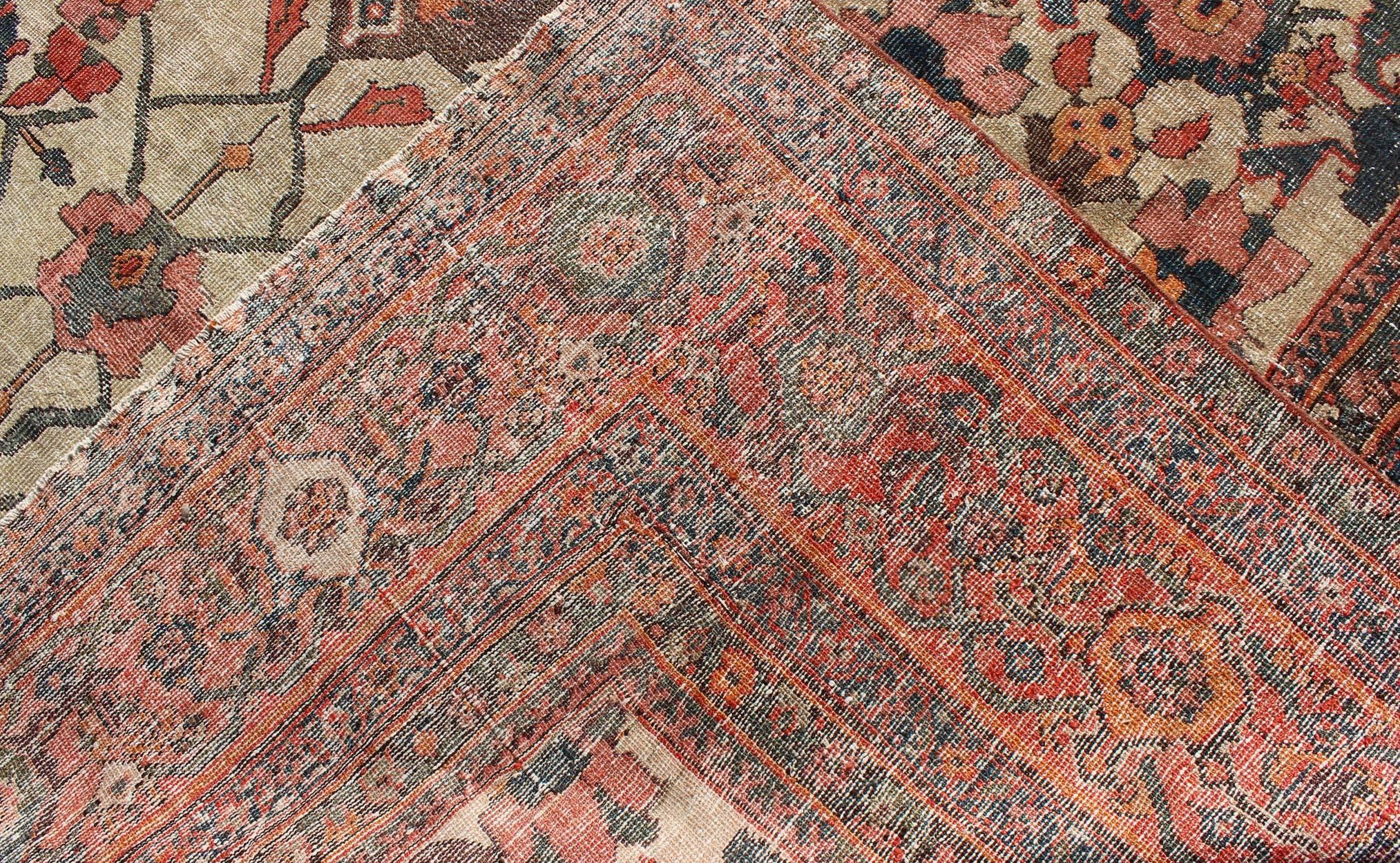 19th Century Persian Sultanabad Rug with All-Over Pattern in Ivory Background For Sale 1